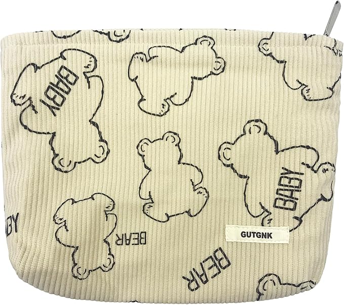 GUTGNK Women's Cosmetic Bag, Cute Bear Travel Cosmetic Bag Small Cosmetic Bag Skin Care Cosmetic Change and Wash Convenient Handbag Zipper Storage Bag