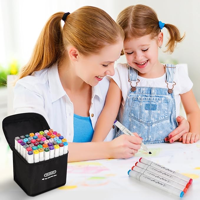 YASNAY Alcohol Markers, 48 Colors Dual Tip Art Marker, Drawing Markers, Coloring Marker for Kids Sketching Adult Coloring