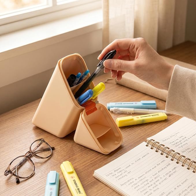 Standing Pencil Case, Silicone Pencil Bag for Girls Boys Adults | Zip, stand, organize—2-in-1 pencil pouch for students artists officers