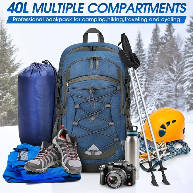 IGOLUMON Hiking Backpack 40L Packable Lightweight Camping Daypack Men Women | Multi-compartment storage Water-resistant Foldable Nylon Material Hiking Day pack for Camping Cycling Outdoor