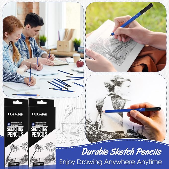 Humyoun 180 Pcs Graphite Sketch Pencil Set (8b - 5h) Professional Drawing Pencils Graphite Charcoal Gift Bulk for Beginners and Artists Art Sketching Supplies