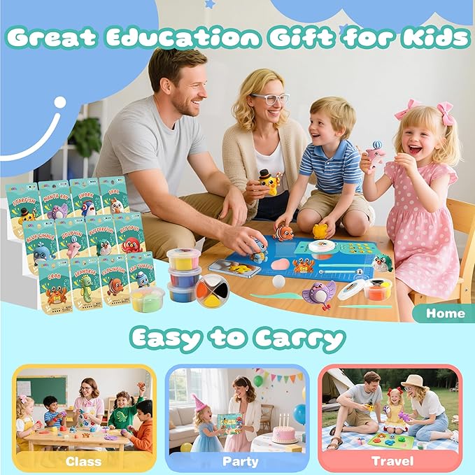 Air Dry Clay Kit, 12 Sea Creature Modeling Clay for Kids, Model Magic Clay with Sculpting Tools and Tutorials, Safe & Non-Toxic, DIY Arts & Crafts School Projects, Home Party Favors for Boys & Girls