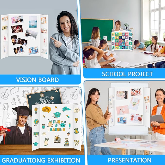 5 Pack Trifold Poster Board 24 X 16 Inch, IKAYAS White Poster Boards, Project Boards Presentation Boards Science Fair Display Boards for Prints, Art, Display, Projects Classroom Supplies