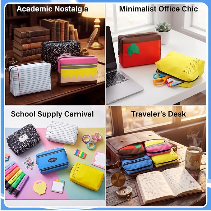 Kacctyen 6 Pack Back to School Teacher Gifts Bulk Teacher Pencil Pouch Makeup Bags Survival Kit Notebook Apple Crayon Pencil Designs Cosmetic Bags Pouch for First Day of School Stationery Party Favors