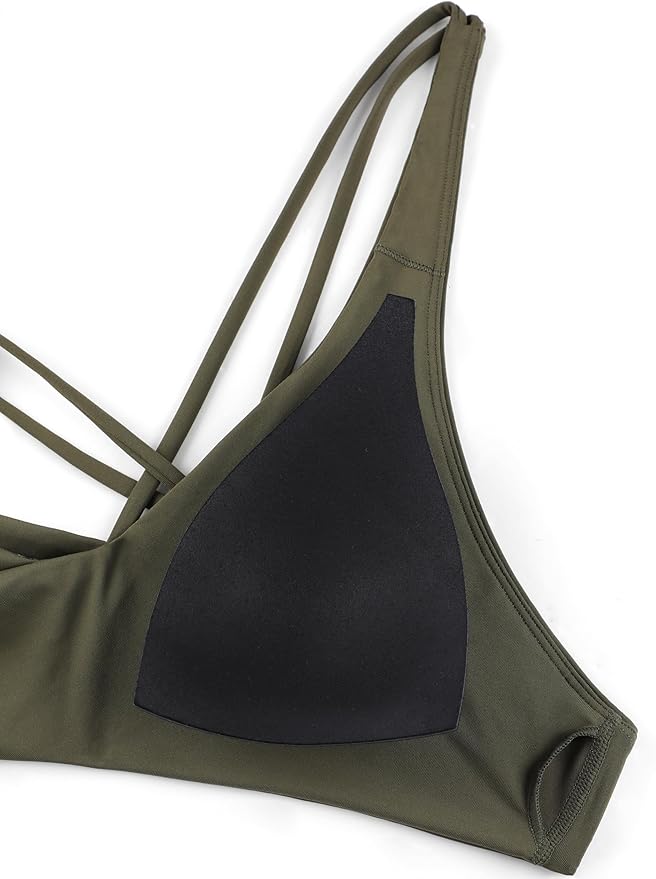 CRZ YOGA Twist Front Bikini Tops for Women - Padded V Neck Criss Cross Back Triangle Sexy Swim Bathing Suit