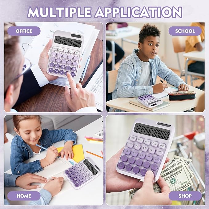 Mechanical Switch Calculator with Big Buttons, Calculators Desktop, 12 Digits, Solar Battery Power, Desk Calculator,Large LCD Display,Cute Purple Calculators for Teachers Students Basic Office