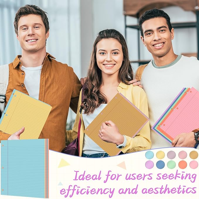 gisgfim 100 Sheets Loose Leaf Binder Paper, 8" x 10.5" Colored College Ruled Paper, 3 Hole Punched Lined Refill Inserts Thicken for 3-Ring Binders Notebooks Planner Writing School Office (Sweet Color)