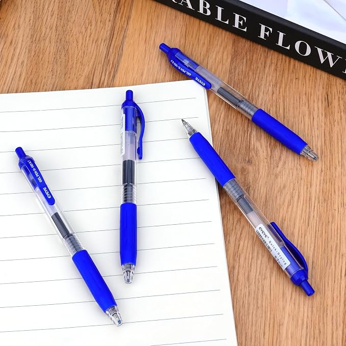 EYEYE G-103 Blue Gel Pens 15 Pack, Retractable, 0.7mm Medium Point | Quick Drying, Ballpoint Pen Fine Point Smooth Writing Pens for Office Supplies, Black to School