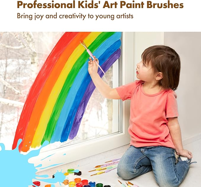 Artify Paint Brushes for Kids, 12-Sizes Paint Brush Set for Kid's Arts and Crafts, Ergonomic Donuts Handle | Macaron Colors Kids Paint Brushes, for Acrylic, Oil, Watercolor, Gouache, Paint by Numbers