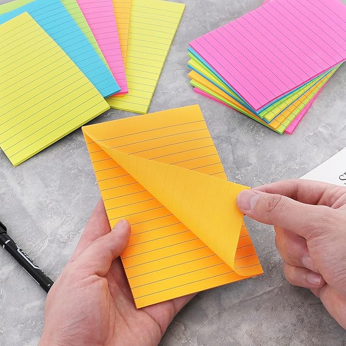 (15 Pads) Lined Sticky Notes 4x6 in Post, Large Sticky Pads with Lines Self-Stick Note Pad it, Bright Colors Ruled Stickies Super Sticking Power, Office School Memo Note Pads