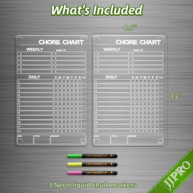 JJPRO Non-Magnetic Dry Erase Chore Chart for Fridge, 8.5"x13" Clear Reusable Chore Board, Dry Erase Chore Chart for Refrigerator,Cabinet,Wall&Glass, All Smooth Surfaces