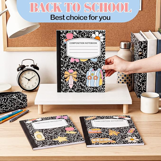 Eaasty Composition Notebook Wide Ruled Paper Assorted Marble Aesthetic Composition Notebook 100 Page 7.5" x 9.75" Journal Gift for Back to School First Day of School Students Teacher(3 Pcs,Classic)