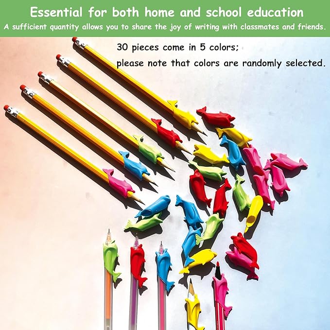 30 Pcs Multicolor Pencil Grips for Kids Handwriting, Toddler Writing Practice & Must Haves - Ergonomic Training Grippers, Beginners Writing Posture Correction Tool - Daycare, Homeschool Supplies
