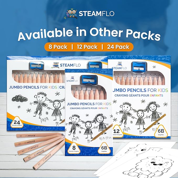 Learning Pencils For Toddlers 2-4 Years–Kids Pencils For Beginners, Toddlers And Preschoolers, Jumbo Triangle Shape With Soft Graphite (8pk+Sharpener)