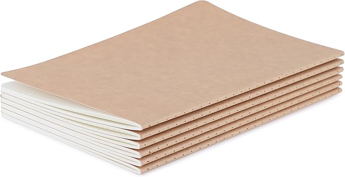 TWONE Travel Journal, 6 Pack Notebook Journal for Travelers Work School Writing Note Taking Kraft Brown Soft Cover A5 Notebooks 5.5” x 8.3”, 60 Square Grid Pages, 30 Sheets