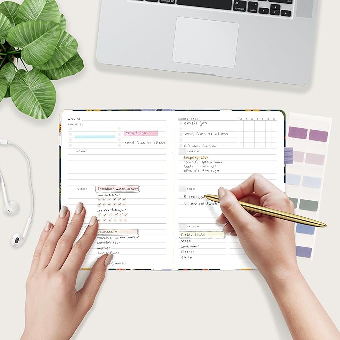 And Per Se Undated Planner, Weekly & Monthly Planner with Goal & Habit Tracker, A5 Leather Hardcover Productivity Journal for Academic Year (Garden Flowers)