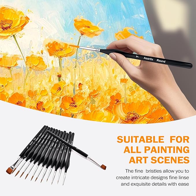15 Pcs Miniature Brush Dry Brushes, Detail Paint Brushes for Acrylic Oil Watercolor Supplies, Miniature Models & Craft Painting with Triangular Handles