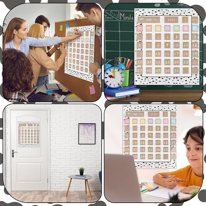 Weysat Classroom Calendar Pocket Chart Set Calendar Bulletin Board with Pocket Bulletin Board Season Festival Weather Date Chart for Preschool Elementary School Teacher Supplies(128 Pcs,Boho)