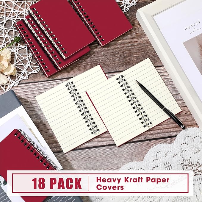 Jutom 18 Pcs Small Spiral Notebooks Memo Pads 3x5 Bulk Small Pocket Notebooks Mini Notepads with Lined Pages Mini Journals for Office School Work Supplies, 120 Pages (Red)