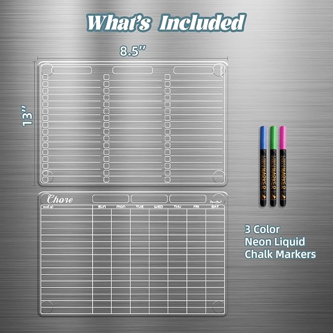 Clear Non-Magnetic Dry Erase List Board and Chore Chart - 13"x8.5" to-do List and Responsibility Chore Board for Kids, Teenagers and Adults - Sticks to Wall, Glass, Door, Any Smooth Surfaces
