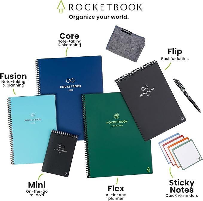 Rocketbook Fusion Hybrid Reusable Planner and Notebook in One, Additional Blank Pages, Goal and Project Tracker, Undated Planner, Letter Size 8.5x11, Black (Pack of 1)