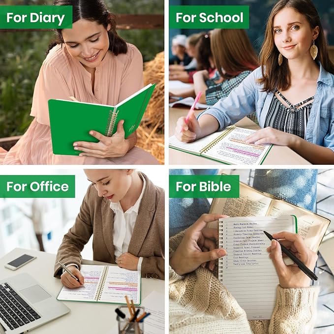 ZOTIA Lined Spiral Journal Notebook for Women, A5 College Ruled Journals for Writing, Hardcover Notebooks for Work, Note taking and Office School Supplies,140 Pages - Racing Green