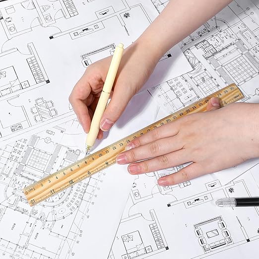 12 PCS Wooden Ruler, 12 Inch Rulers Bulk Wood Mearsuring Ruler 2 Scale Wood Rulers with Cnetimeter and Inches for Office School Home DIY Crafts Projects Supplies