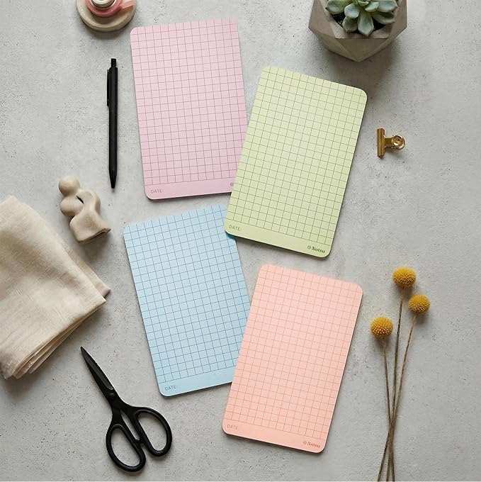 Notsu Graph Grid Colored Note Cards 3x5 inch, 40 ct | Graphing Vertical Color Index Cards with Rounded Corners, Premium Thick Paper 350 gsm (Moss)
