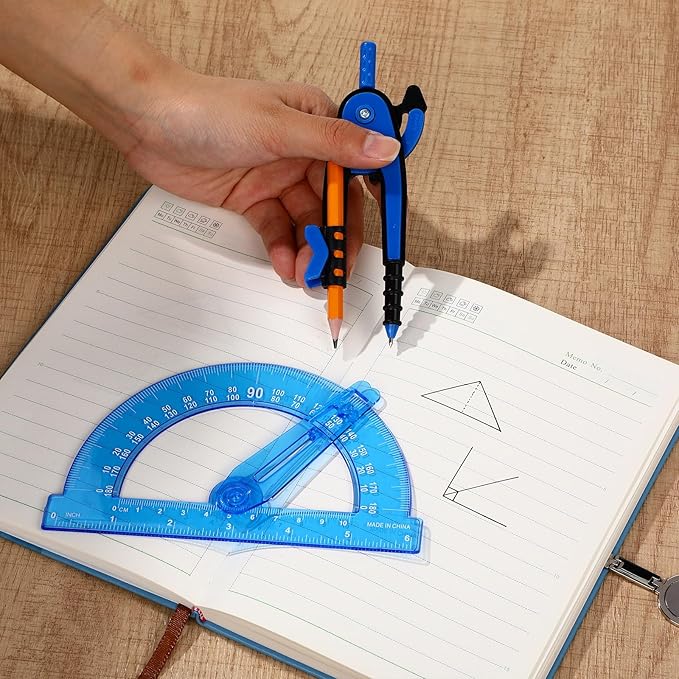 Zonon 2 Pcs Student Protractor and Compass, Student Geometry Math Set Drawing Compass and 180 Degree 6 Inch Protractor with Swing Arm for Drawing Measuring School Office (Deep Blue)