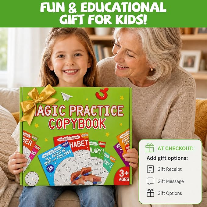 Magic Grooved Writing Practice Books for Kids 3-10, Large Reusable Handwriting Workbooks with Disappearing Ink, 3D Tracing Book Toy Gifts for Kindergarten Summer Workbook Preschool Learning Activities