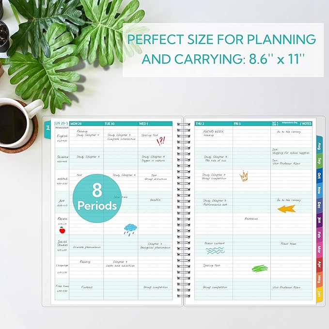 GoiUnlt Teacher Planner 2026-2027, JUL. 2026 – JUN. 2027, Lesson Planner 2026-2027 Academic Year, with Tabs, Thick Paper, 2-Sided Pocket, 8.6″ x 11″ Daily Weekly and Monthly Calendar with 8 Periods