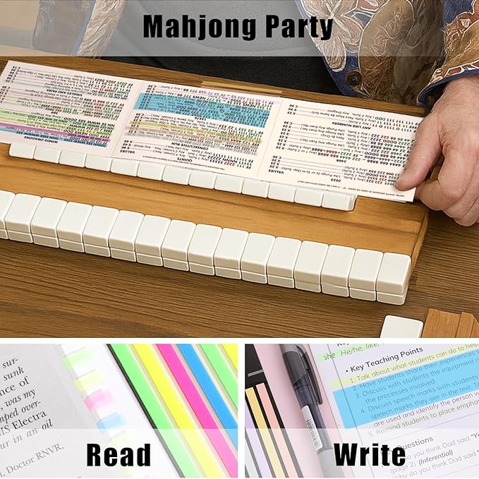 640 Pcs Mahjong Line Finder Reader Notes, Highlighter Tape Stripe, Transparent Sticky Mahjong Cards Rule Reader, Mahjong Accessories for Player, Beginner, No Adhesive Residue & Reusable