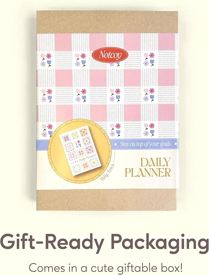 Notcoy Undated Daily Planner and Notebook, Aesthetic Hardcover Productivity Planner with To-Do List, Habit Tracker, Weekly & Monthly Views - Tulip Town
