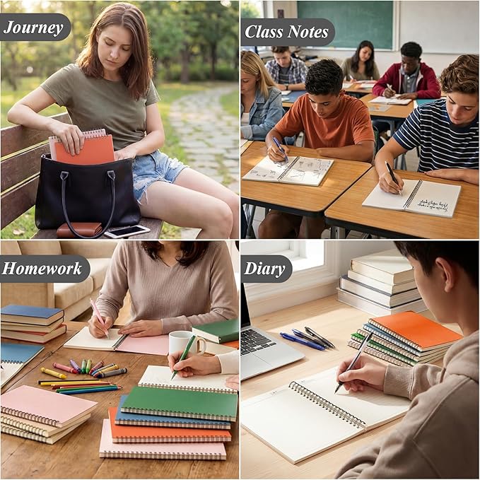 Leelosp 12 Pcs Small Spiral Notebook Lined Spiral Journal College Ruled Notebook Wire Bound Kraft Cover, 120 Pages for Work (Light Colored,5.5 x 8.3 Inch)