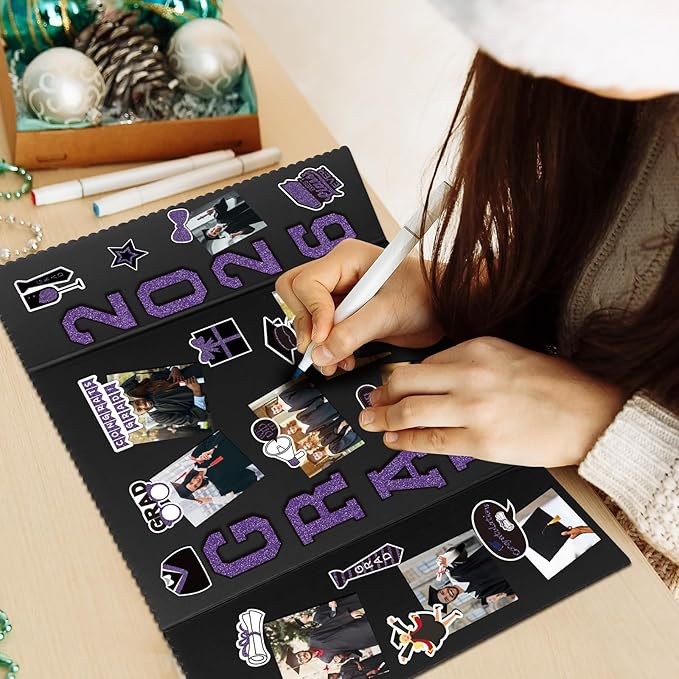 MiniInflat 4 Set Graduation Photo Display Board Trifold Poster Board for Class of 2026 Grad Party Picture Display Graduation Photo Frames for Multiple Pictures Table Decor(Purple,24 x 16 Inches)