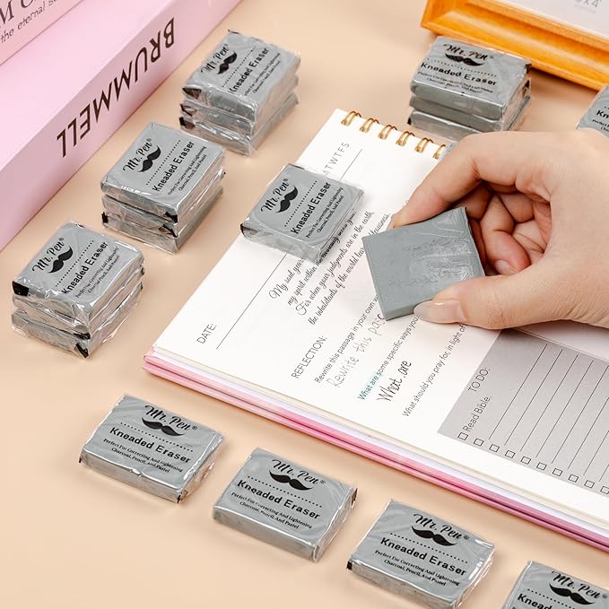 Mr. Pen- Kneaded Erasers, 1.37" x 1.7", 24 Pack, Gray, Soft Moldable Art Erasers for Charcoal, Graphite & Pastel Drawing, Precision Highlighting, Smudge Control, Easy Shaping for Artists & Students