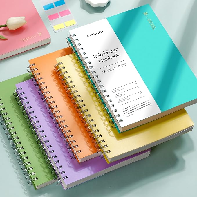 EMSHOI B5 Spiral Notebook College Ruled Lined Journal, Large 7.48" X 10.15", 300 Pages/150 Sheets, 100gsm Thick Paper, Waterproof Hardcover, for Office School Women Men Work Writing Notes-Green