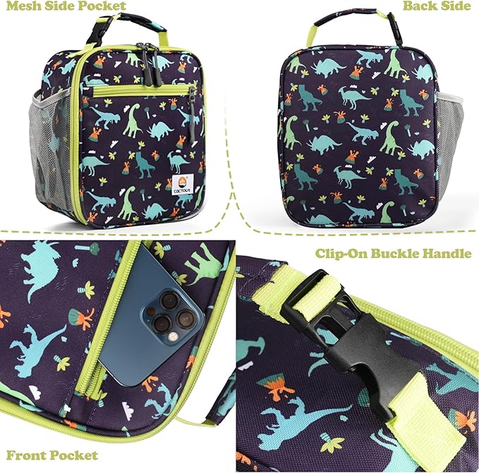 CaCTOUR Lunch Box Kids,Premium Insulated Lunch Bag for Girls Boys,Soft Bag Mini Cooler Back to School Thermal Reusable Lunch Bag for Work School Picnic (Dino)