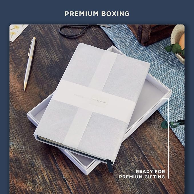 BEECHMORE BOOKS A5 Dotted Journal – 160gsm Thick Paper No-Bleed Bullet Notebook – Hardcover Dot Grid Logbook with Presentation Gift Box – Vegan Leather Sketchbook for Artists & Professionals