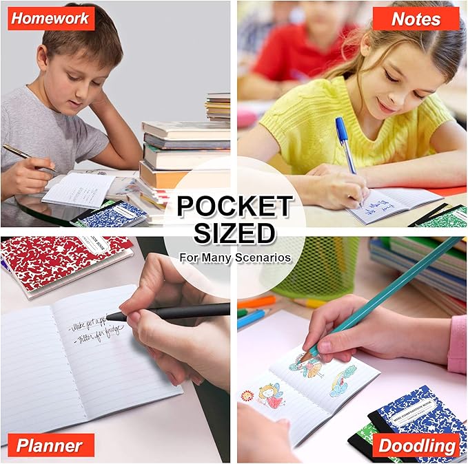 feela Composition Notebook, Mini Sized 30 Pack 5 Colors Narrow Ruled Mini Composition Books Bulk, Small Pocket Marble Cute Journal Notebooks for Kids School Home Office, Pocket Sized 4.5 x 3.25 in