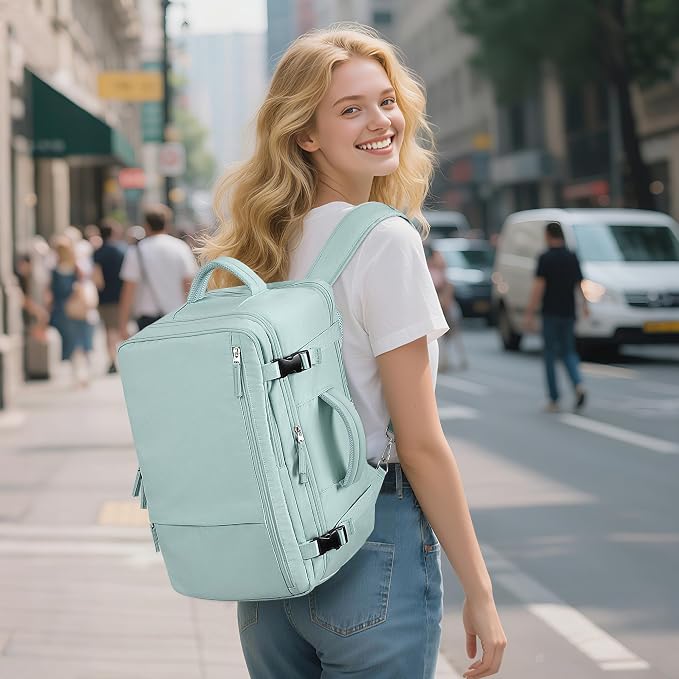 Beraliy Travel Backpack for Women, TSA Carry On Backpack Airline Approved | 16 Inch Laptop Waterproof Hiking Backpack, Casual Outdoor Daypack Bag for College Weenkender Business, Mint Green