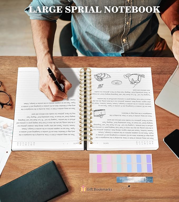 MUAHLIUB Spiral Notebook Journal College Ruled, 360 Pages Lined Thick Journals for Women Men, B5 Big Notebooks with 100GSM Paper, Spiral Bound Journaling for Writing Work School Black 7.6"×10"
