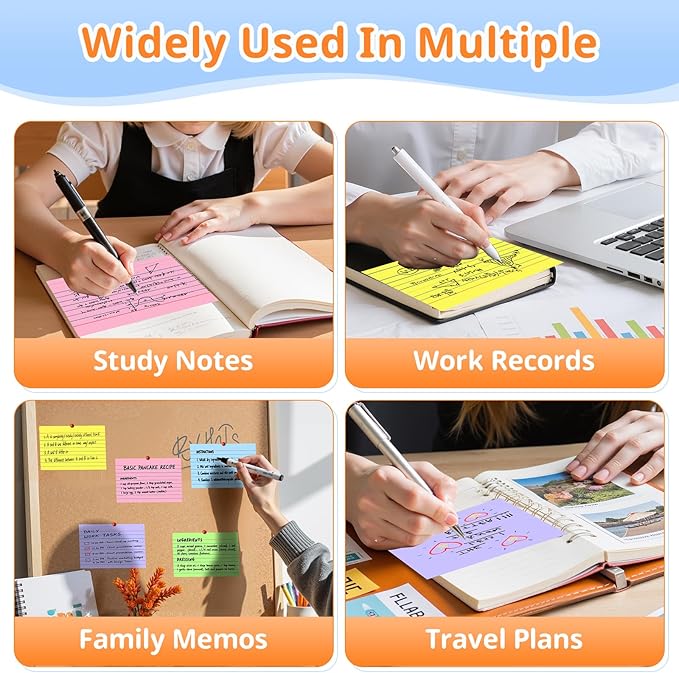 Colored Index Cards 4x6, Flash Cards, Lined Flashcards Notecards, Note Cards for Studying, 180GSM Study Card, 200 Count, 5 Pack of 40