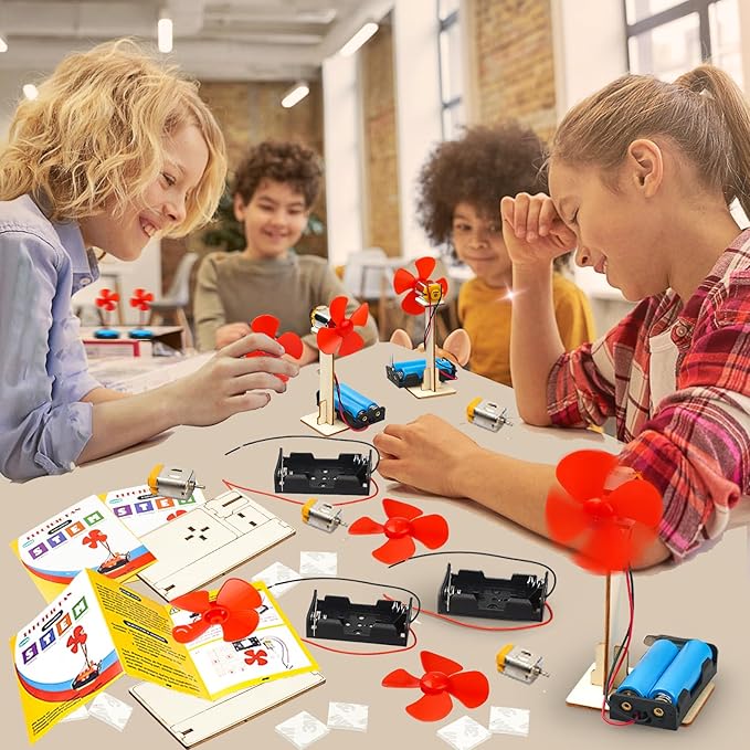 6 STEM Science Kits for Kids Age 8-12, STEM Building Toys for 8-10 Year Girls Boys Wood Crafts, Electric Fan Experiments Activities Circuit Projects, Bulk Summer Gifts for Kids Classroom Party Favors