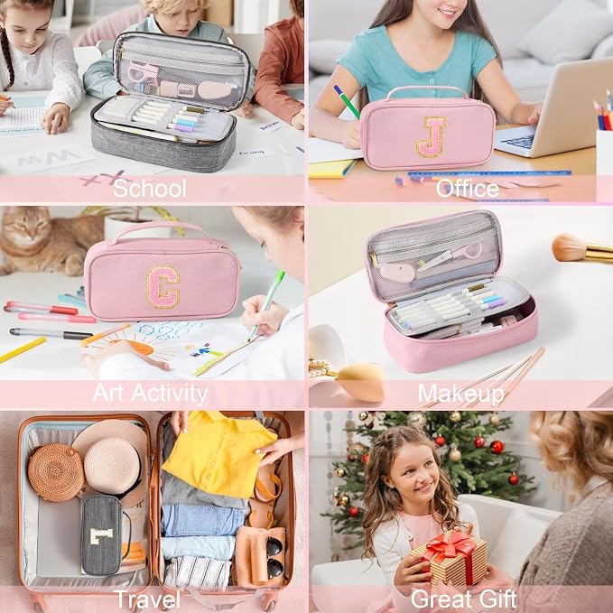 YOOLIFE Pencil Case for Girls, Cute Pencil Pouch Pen Case, Large Capacity Aesthetic School Supplies for Teen Girls, T (Pink)