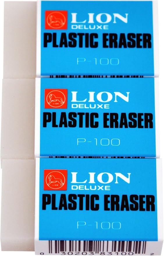 LION Translucent White Plastic Erasers, 3 EA/Pack, 1 Pack (P-100P)