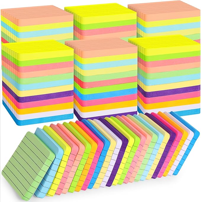 60 Pads Round Corner Lined Sticky Notes 3x3 in Post, 12 Bright Colors Self-Stick Note Pads it, Strong Adhesive Paper Memo Pads, 75 Sheets/Pad, Colored Note Pad Easy to Post for Home, Office, Notebook