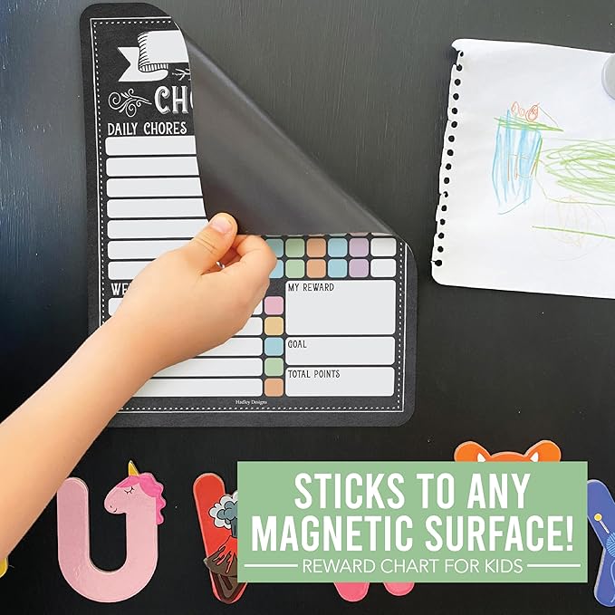Hadley Designs Magnetic Chore Chart for Kids Multiple Kids – Dry Erase Chores Chart for Adults and Teens, Responsibility Task List for Family, Fridge Task Board Tracker at Home, Chalkboard Chore Board