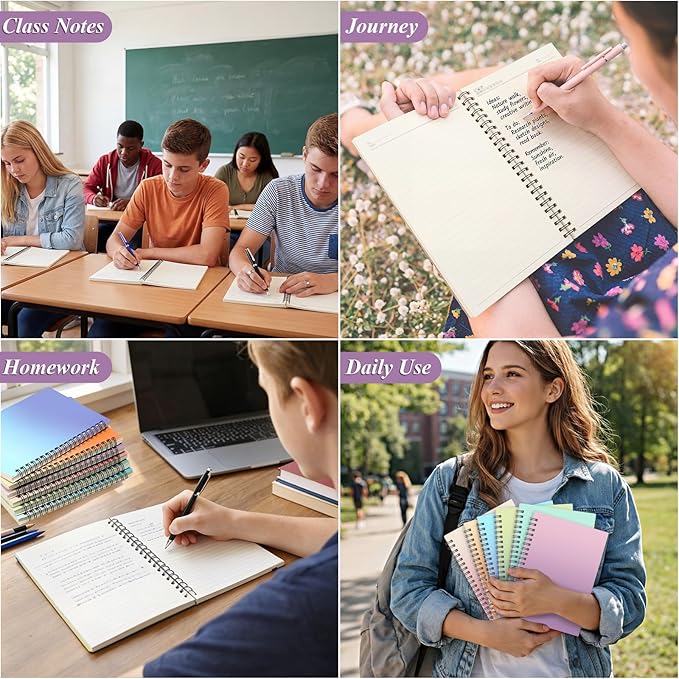 Leelosp 12 Pcs Small Spiral Notebook Lined Spiral Journal College Ruled Notebook Wire Bound Kraft Cover, 120 Pages for Work (Gradient Color,5.5 x 8.3 Inch)
