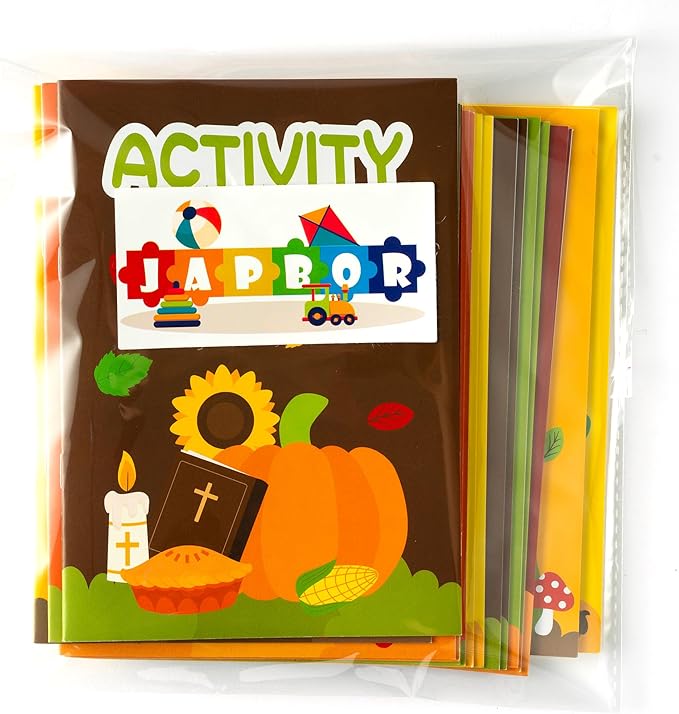 JAPBOR Fall Religious Coloring Books - 24PCS Mini Autumn Christian Activity Color Book Bulk for Kids Party Favors, Thanksgiving Bible Small Colour Pages for Sunday School Church Drawing Painting Games